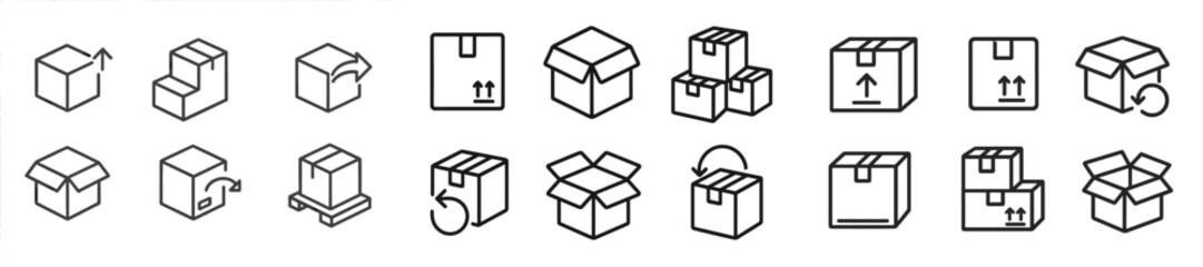 Leinwandbilder - Web icons depicting various box designs and actions in a minimal line style for digital use