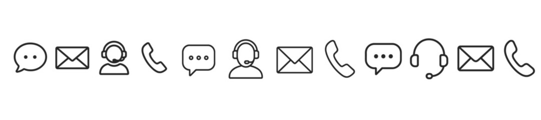 Fototapete - Set of web icons depicting communication tools in line style for digital platforms and applications