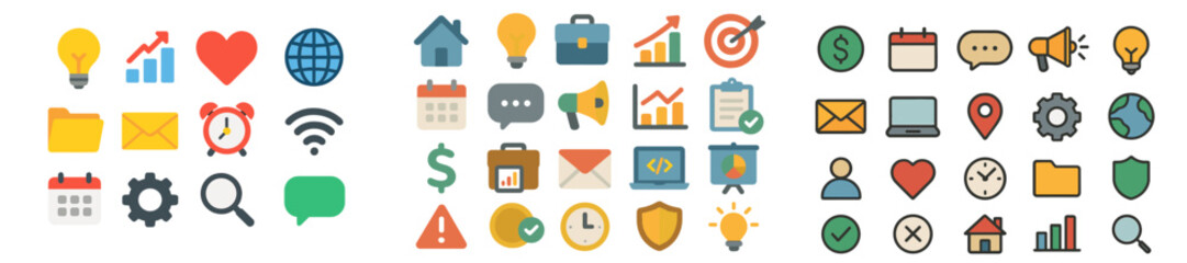 Aufkleber - Collection of line style web icons representing various online activities and tools for digital communication and project management