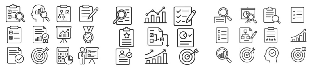 Leinwandbilder - Web icons illustrating various tasks and activities in line style for digital projects and presentations