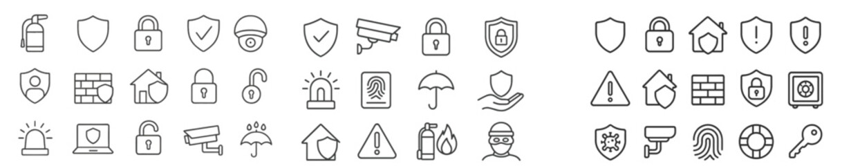Aufkleber - Collection of line style web icons representing security, protection, and monitoring for design and development use