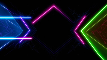 Poster - Futuristic Geometric Patterns with Neon Accents ideal for digital art, technology presentations, and contemporary creative projects.
