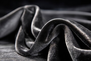 Poster - Dramatic folds of luxurious black velvet fabric, creating a rich and elegant texture, with soft shadows and a sense of depth, ideal for backgrounds.