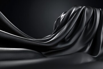 Poster - Abstract flowing black fabric texture, elegant dark textile wave background, for luxury product display or fashion design, smooth drapery and deep shadows, minimalistic style.