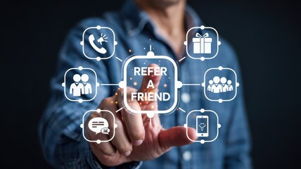 A  person interacting with a refer-a-friend interface.