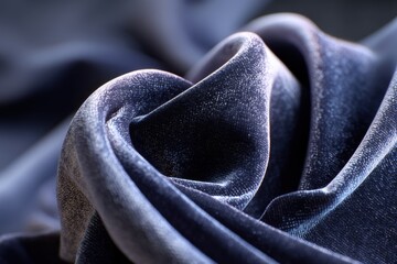 Poster - A luxurious close-up of draped navy blue velvet fabric, highlighting its rich texture and subtle sheen, creating a sense of elegance and sophistication.