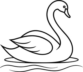 Wall Mural - swan bird floating on calm water illustrated in continuous line art style suitable for serene nature