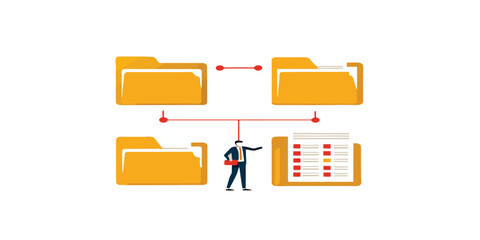 Print  Businessman connect between folder. Arrange online data or paperwork concept, file management, coding to exchange information for website