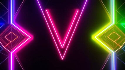 Poster - Futuristic Geometric Patterns with Neon Accents ideal for digital art, technology presentations, and contemporary creative projects.