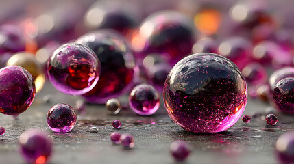 Poster - Vibrant purple and amber liquid bubbles on a glossy surface, evoking abstract beauty and fluid dynamics