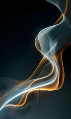 Poster - Elegant wisps of light create an abstract dance of golden and silver hues on dark canvas