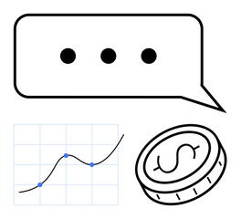 Poster - speech bubble with dots, a coin with a dollar sign, and a graph icon with data points. ideal for fin