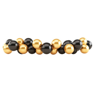 Set of black and gold balloons isolated on a white background, 3D rendering, realism, HD, high resolution. And transparent the background.