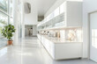 © Merlinx - An interior space showcases modern design with bright lighting a long countertop and storage. Ideal for a laboratory clinic or a modern office space.