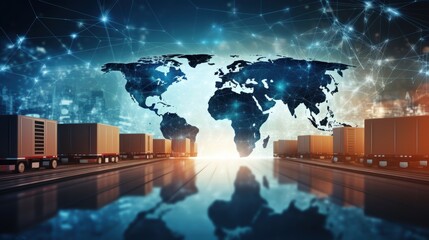 Wall Mural - logistics international delivery concept, world map with logistic network distribution on background