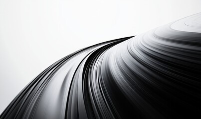 Aufkleber - Close-up of a vinyl record on a turntable, with motion blur, against a white background in black and grey tones. The image has a minimalistic, simple