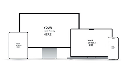 Aufkleber - Realistic set of monitor, laptop, tablet, and smartphone. Modern digital devices collection. Vector illustration isolated on white background.