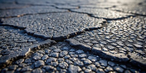 Poster - A close-up view of a cracked cobblestone path, revealing the intricate texture and wear of the individual stones, bathed in the soft glow of the setting sun.