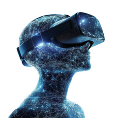 Poster - A virtual reality headset connected to an AI system, displaying an immersive digital world. isolated on white background