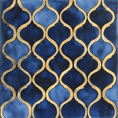 Poster - Abstract blue and gold pattern. Watercolor texture background. Seamless repeating design with elegant curves and shapes. Luxurious and sophisticated aesthetic. Suitable for textile, wallpaper, and