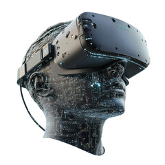 Poster - A virtual reality headset connected to an AI system, displaying an immersive digital world. isolated on white background