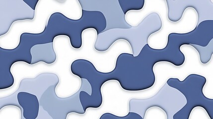 Poster - Abstract seamless pattern with blue and light blue camouflage shapes on white background. The design features irregular organic shapes in shades of blue, creating a textured and visually interesting