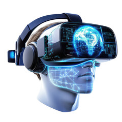 Poster - A virtual reality headset connected to an AI system, displaying an immersive digital world. isolated on white background
