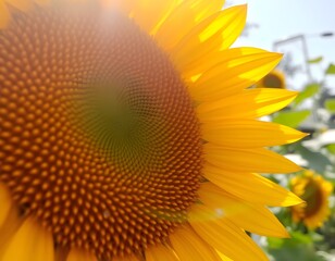 Aufkleber - Sunflower Close-up Showcases Radiant Golden Petals With Glistening Water Droplets A Beautiful Image For Nature Enthusiasts. Sunlight Adds Brilliance. Perfect For Projects Needing Nature's Beauty,
