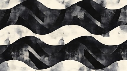Poster - Abstract grayscale pattern with black and white wavy stripes and textured brushstrokes. The design features organic shapes and a slightly grungy aesthetic
