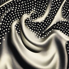 Poster - Abstract image of swirling black and beige fabric with a dotted pattern. The fabric is textured and the dots vary in size and opacity, creating a dynamic visual effect. The background is primarily