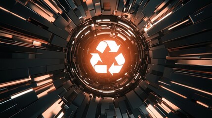 Poster - Recycle symbol in futuristic metallic core