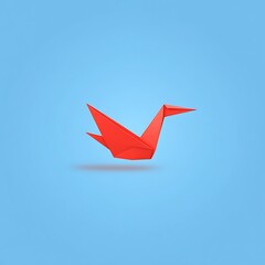 Poster - Red origami crane on a light blue background. The crane is in sharp focus, and the background is softly blurred. The image has a minimalist and serene aesthetic