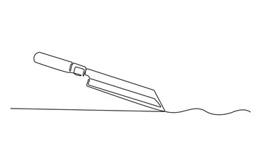 Poster - One continuous line drawing of kitchen knife equipment, Vector minimalist linear illustration, Knife kitchen continuous line. Continuous one line drawing knife pro.