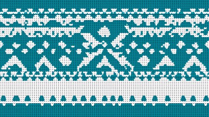 Poster - Teal and white geometric textile pattern. The design features repeating motifs and textured elements, creating a visually interesting and intricate surface design.  The color palette is simple and