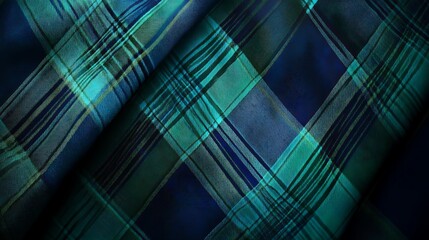 Poster - Abstract image of teal, blue, and green fabric with a textured, woven pattern. The fabric is folded and draped, creating depth and shadows. The image has a rich, luxurious feel