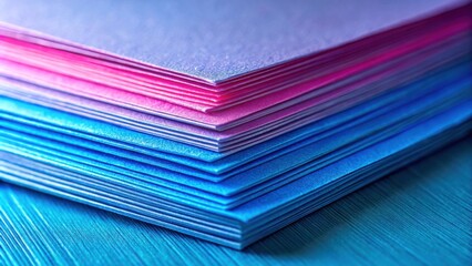 Poster - A vibrant stack of colorful paper sheets with a smooth, glossy finish, creating an abstract pattern of geometric lines and hues.