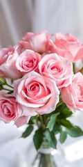 Aufkleber - Soft Pink Roses, Gentle Light Photo. Romantic Bouquet With Pastel Hues, Perfect For Wedding Invitations Or Anniversary Cards. A Dreamy Floral Design.