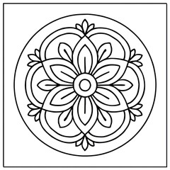 Poster - A meticulously crafted mandala design, showcasing a flower-like motif within a circular frame, embodying balance and spiritual essence. coloring page