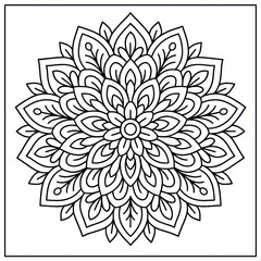 Poster - A symmetrical mandala pattern, composed of intricate floral designs, perfect for meditation and artistic expression. coloring page