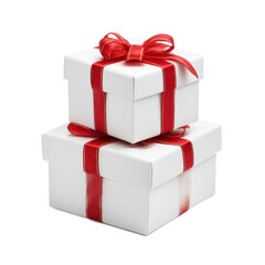Wall Mural - Stack of two white gift boxes with red ribbons and bows isolated