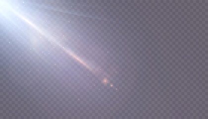 Leinwandbilder - Bright light effect of sun glare. Sun flickering warm rays on transparent background. Vector