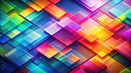 Aufkleber - A vibrant geometric pattern of overlapping squares in shades of blue, green, pink, orange, and yellow, creating a dynamic and colorful composition.