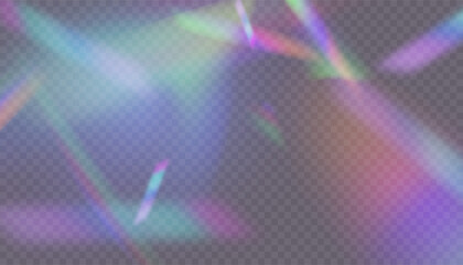 Leinwandbilder - Purple and blue prismatic light stripes with soft glow and refraction on transparent background. Suitable for light overlays, futuristic visual effects. Vector