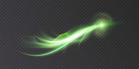 Aufkleber - Glowing green comet trail with soft curves and radiant flare on transparent background. Features magical light flow and dreamy motion with fairy-tale atmosphere.

