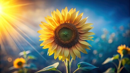 Poster - A Vibrant Sunflower Basking in the Warm Glow of the Setting Sun, Its Golden Petals Reaching Towards the Sky
