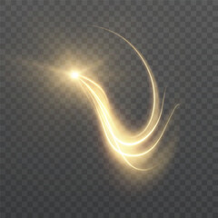 Leinwandbilder - Golden light comet with bright glare and bright magic flow on transparent background. Dynamic energy trail with fantastic shine and light curved flow. Vector