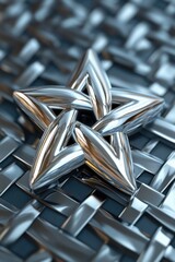 Poster - Silver Star on Woven Metal Background Reflective Surface Geometric Pattern Modern Design Abstract Art Metallic Texture Shiny Material Industrial Style Close Up