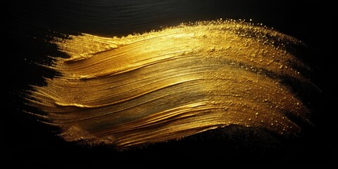Poster - Abstract Swirling Gold Paint Stroke on a Black Background