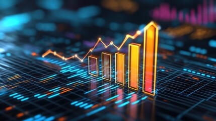 Poster - 3 d bar graph showing growth on dark background