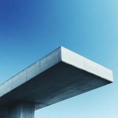 Poster - Concrete Structure Against Azure Sky Minimalist Architecture Under Bright Sunlight Serene Urban Landscape Geometric Design Modern Building Exterior Low Angle View